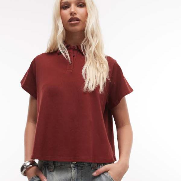 エイソス ASOS asos ASOS DESIGN トラペーズヘム 半袖スポーツシャツ（バーガンディ） ズボン下 下つ方  レディース 亭主もち インポートブランド ごく小さい大きさから大層らしい大きさまで