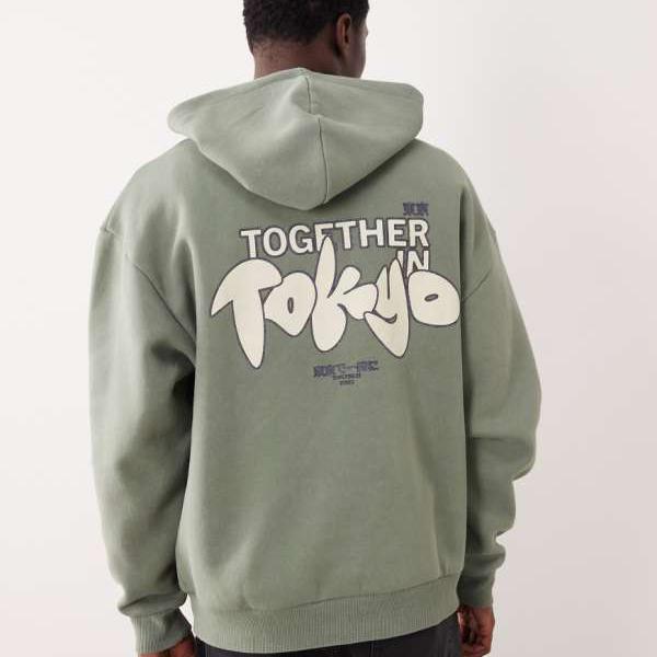 エイソス ASOS asos ASOS DESIGN ウォッシュドカーキのバブルプリントオーバーサイズパーカー トップス メンズ 男性 インポートブランド 小さいサイズから大きいサイズまで