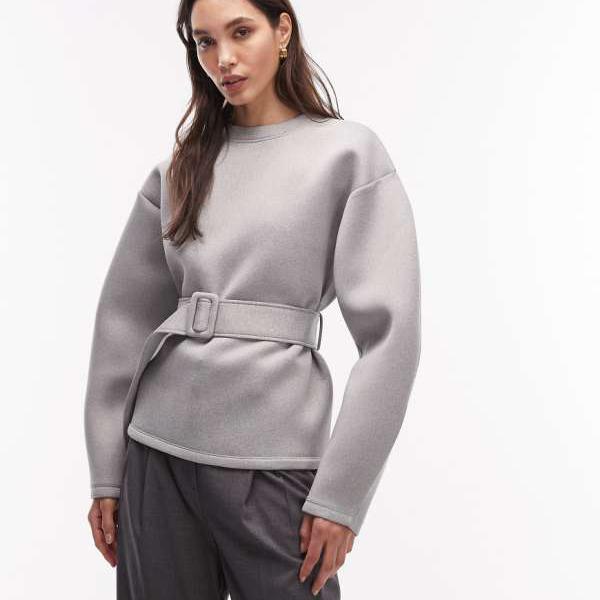 エイソス ASOS asos ASOS DESIGNのオーバーサイズスウェットシャツ。ボンディング表現スタイルの出どころにシンチベルトの科目、グレーマールカラー。 トップス レディース お上さん インポートブランド たわい無い大きさから気が大きい大きさまで