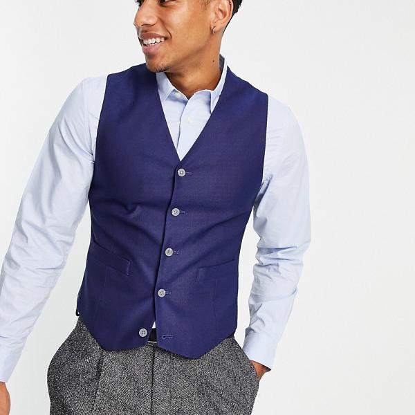 エイソス Asos Asos Asosdesignスマートオックスフォードスキニーチョッキ ネイビー ベスト メンズ 男性 インポートブランド 小さいサイズから大きいサイズまで Alltherightmovies Com