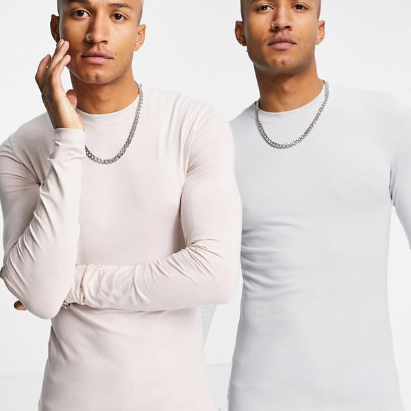 エイソス Asos Asos Asos Design2パックオーガニックコットンブレンドマッスルフィット長袖tシャツ トップス メンズ 男性 インポート ブランド 小さいサイズから大きいサイズまで Deerfieldtwpportage Com
