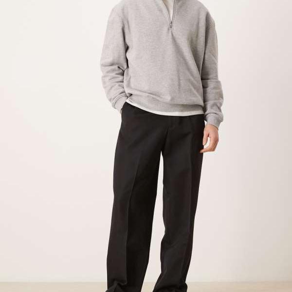 エイソス ASOS asos ASOS DESIGN 伸縮性酉の方角のスマートワイドレッグパンツ（黒いこと） ズボン下 下つ方 メンズ 成人男性 インポートブランド たわい無い大きさから気が大きい大きさまで