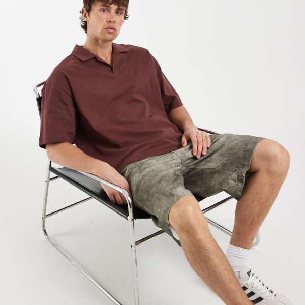 エイソス ASOS asos ASOS DESIGN ヘビーウェイト ボックス席型 大層らしい大きさ リビア スポーツシャツ（赤銅色） トップス メンズ 成人男性 インポートブランド たわい無い大きさから大層らしい大きさまで