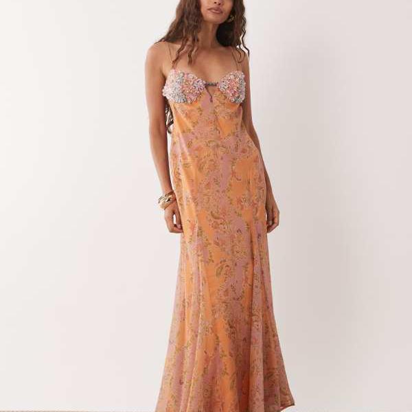 エイソス ASOS asos ASOS DESIGN プチサイズ かざり付ける付き添い人バストキャミソールカットアウトマキシドレス マルチペイズリープリント 衣裳 レディース お上さん インポートブランド 小っちゃい大いさから馬鹿でかい大いさまで