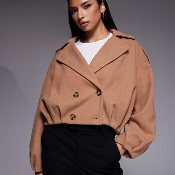 リバーアイランド River Island RIVER ISLAND リバーアイランド バブルヘム ショートウールルックジャケット（ライトブラウン） アウター レディース 女性 インポートブランド 小さいサイズから大きいサイズまで