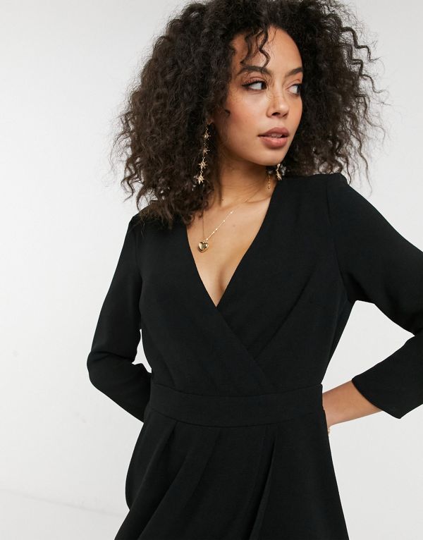 国産 エイソス Asos Asos Asosdesignブラックのラップスカート付きトールミニドレス ワンピース レディース 女性 インポートブランド 小さいサイズから大きいサイズまで 好評 Tiebreak Fr