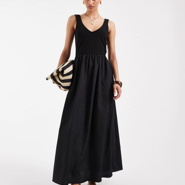 ヴェロモーダ Vero Moda Vero Modaのジャージーとポプリン素材を組み合わせたノースリーブマキシドレス（ブラック） ワンピース レディース 女性 インポートブランド 小さいサイズから大きいサイズまで｜セレクトショップ　Diva　Closet