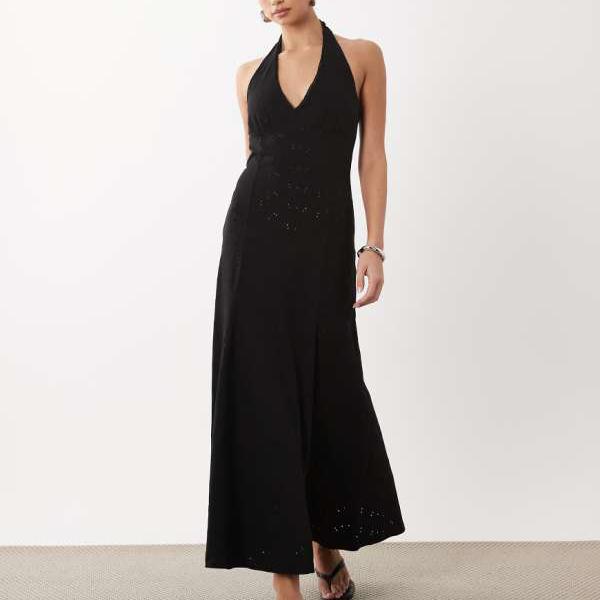 エイソス ASOS asos ASOS DESIGN ブロデリーホルターミディド??レス（ブラック） ワンピース レディース 女性 インポートブランド 小さいサイズから大きいサイズまで