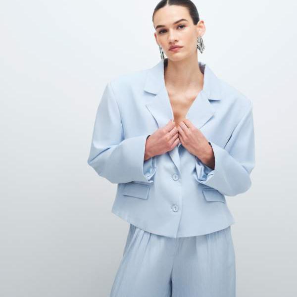 エイソス ASOS asos ASOS DESIGN ソフトブルーのテーラードクロップドオーバーサイズブレザー アウター レディース 女性 インポートブランド 小さいサイズから大きいサイズまで