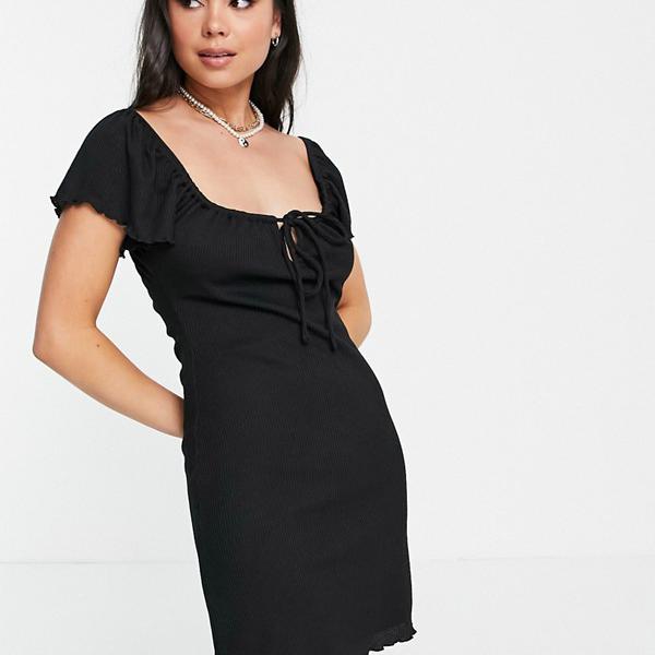 必要品 京都のセレクトショップdivacloset ワンピース トップショップ レディース ドレス 女性 ワンピース Topshop 小さいサイズから大きいサイズまで Topshop インポートブランド トップショップのリブ編みフィットとフレアのミニドレス 黒 トップショップのリブ編み