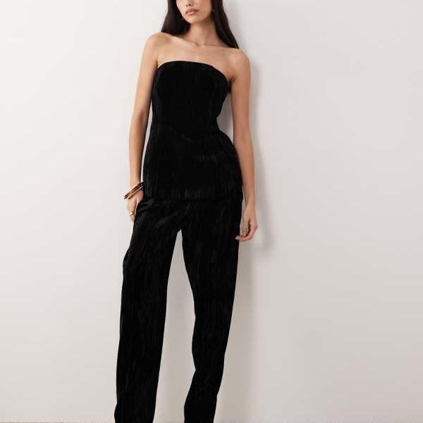 エイソス ASOS asos ASOS DESIGNのテーラードベルベットテーパードパンツ（ブラック） パンツ ボトム レディース 女性 インポートブランド 小さいサイズから大きいサイズまで