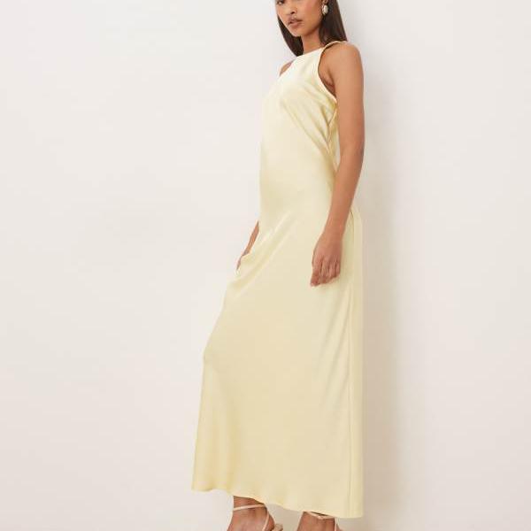 ヴィラ Vila パステルイエローのVilaレーサーサテンマキシドレス ワンピース レディース 女性 インポートブランド 小さいサイズから大きいサイズまで