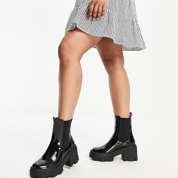 エイソス Asos Asos Designワイドフィットリアリティ分厚いミッドヒールチェルシーブーツ ブラック 靴 レディース 女性