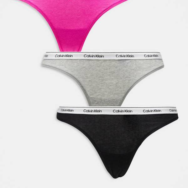 カルバンクライン Calvin Klein カルバン・クライン アイコンロゴ入りTバックショーツ 3枚組（ブラック／グレー／ピンク） 下着 レディース 女性 インポートブランド 小さいサイズから大きいサイズまで