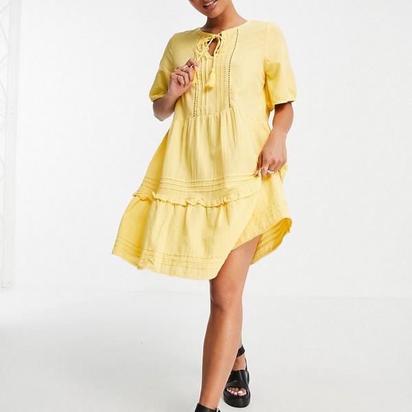 ヴェロモーダ Vero Moda Vero Modapetiteティアードスモックドレスネクタイネックイエロー ワンピース レディース 女性 インポートブランド 小さいサイズから大きいサイズまで Psicologosancora Es