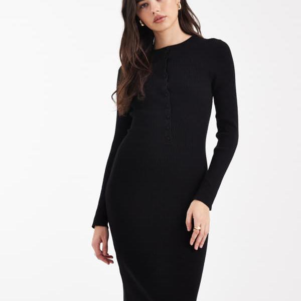 ニュールック New Look ニュールックのニットボタンダウンミディドレス（ブラック） ワンピース レディース 女性 インポートブランド 小さいサイズから大きいサイズまで