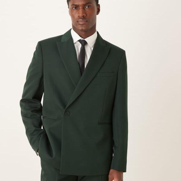 エイソス ASOS asos ASOS DESIGN スリムスーツジャケット（ラップディテール、ダークグリーン） アウター メンズ 男性 インポートブランド 小さいサイズから大きいサイズまで 28,890円