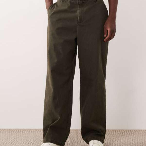エイソス ASOS asos ASOS DESIGN ワイドスーツパンツ（4分の1ゴムウエスト、ウォッシュドダークグリーン） パンツ ボトム メンズ 男性 インポートブランド 小さいサイズから大きいサイズまで