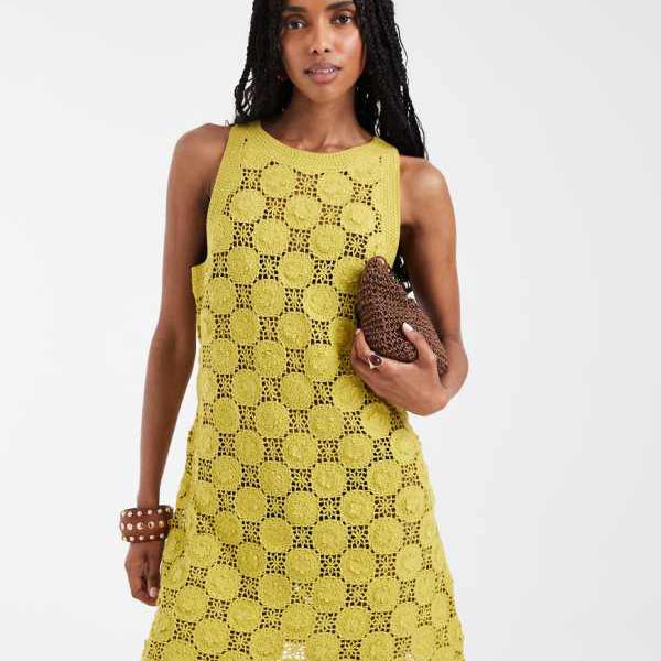 エイソス ASOS asos ASOS DESIGN 3Dクロシェ花柄ミニお召しもの（ライトグリーン） 衣装 レディース お上さん インポートブランド たわい無い大きさから気が大きい大きさまで