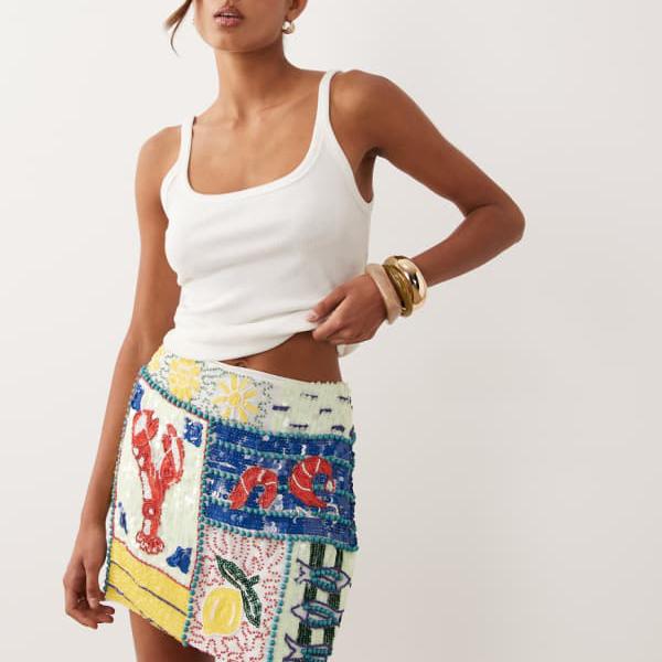 エイソス ASOS asos ASOS DESIGN ロブスターかざり付けるミニスカート スコート レディース お上さん インポートブランド たわい無い大きさから気が大きい大きさまで