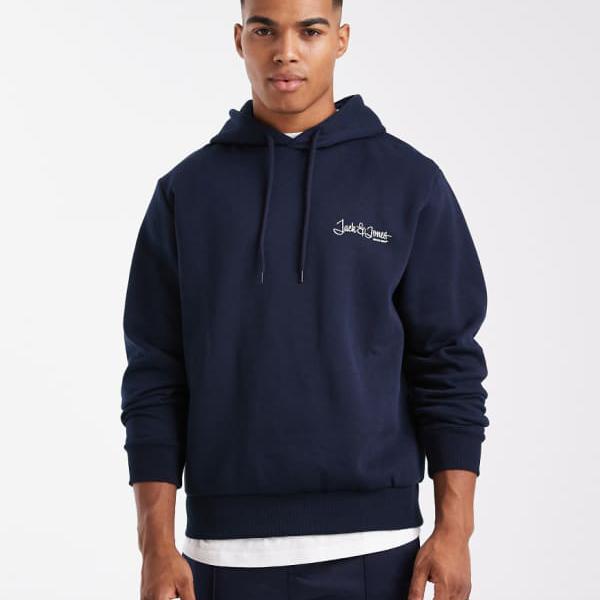 ジャックアンドジョーンズ Jack \u0026 Jones ジャック＆ジョーンズのロゴ入りパーカー（ネイビー） トップス メンズ 男性 インポートブランド 小さいサイズから大きいサイズまで