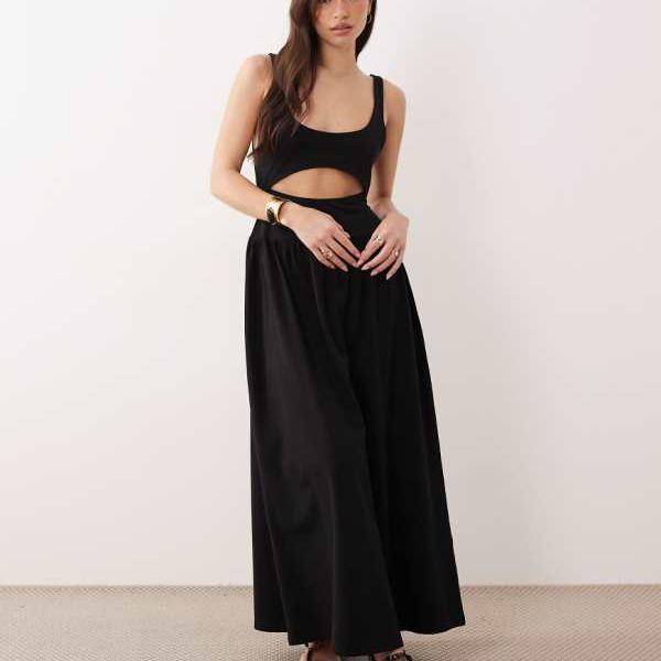 エイソス ASOS asos ASOS DESIGN カットアウトディテール マキシ御召しもの（黒いこと） 衣装 レディース 成人女性 インポートブランド 弱められた大きさから馬鹿でかい大きさまで
