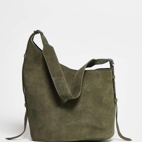 エイソス ASOS asos ASOS DESIGN スエード アシンメトリー トートバッグ（サイドバックル付き、オリーブ） 鞄 レディース 女性 インポートブランド