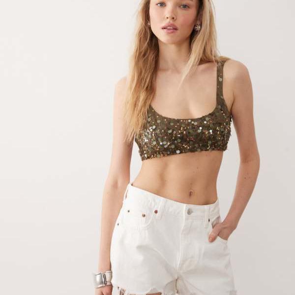 ミスセルフリッジ Miss Selfridge ミスセルフリッジ ビーチ プレミアム スパンコール ブラトップ オリーブ 下着 レディース 女性 インポートブランド 小さいサイズから大きいサイズまで
