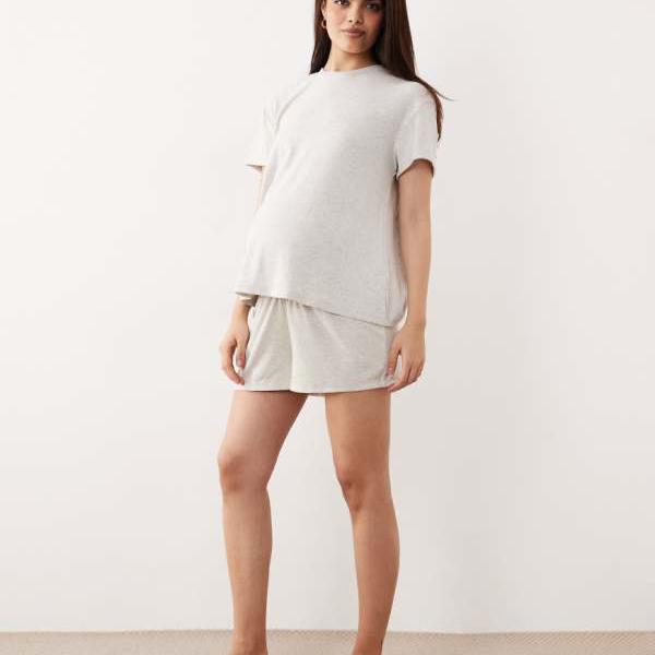 エイソス ASOS asos ASOS DESIGN マタニティ ミックス＆マッチ フリッピー パジャマ ショートパンツ（オートミールリブ） パンツ ボトム レディース 女性 インポートブランド 小さいサイズから大きいサイズまで