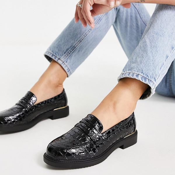 Schuh 黒いワニのschuhlenzoローファー 靴 レディース 女性 インポートブランド 小さいサイズから大きいサイズまで 売上実績no 1