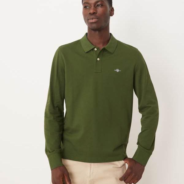 ガント Gant GANT シールドロゴ 長袖ピケポロ（ダークグリーン） トップス メンズ 男性 インポートブランド 小さいサイズから大きいサイズまで