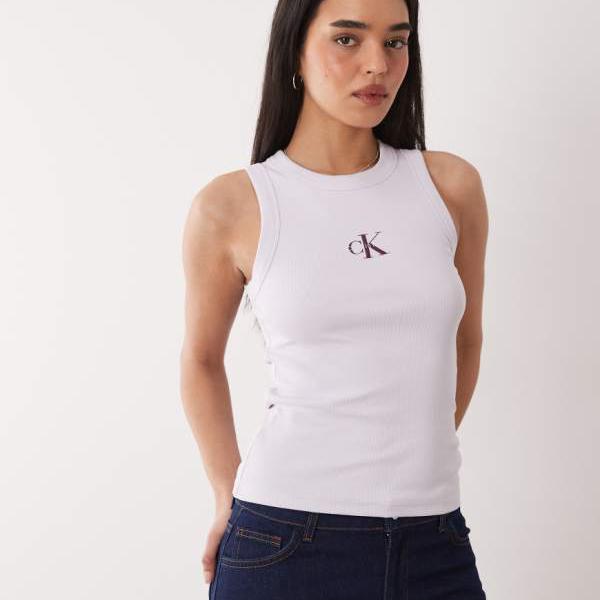 カルバンクラインジーンズ Calvin Klein Jeans カルバン・クライン・ジーンズのスリムフィット モノグラムロゴ リブタンクトップ（ライラック） パンツ ボトム レディース 女性 インポートブランド 小さいサイズから大きいサイズまで