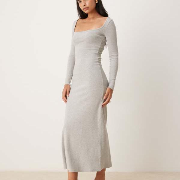 エイソス ASOS asos ASOS DESIGN リブ編みスクエアネックマキシドレス（グレー） ワンピース レディース 女性 インポートブランド 小さいサイズから大きいサイズまで 12,099円