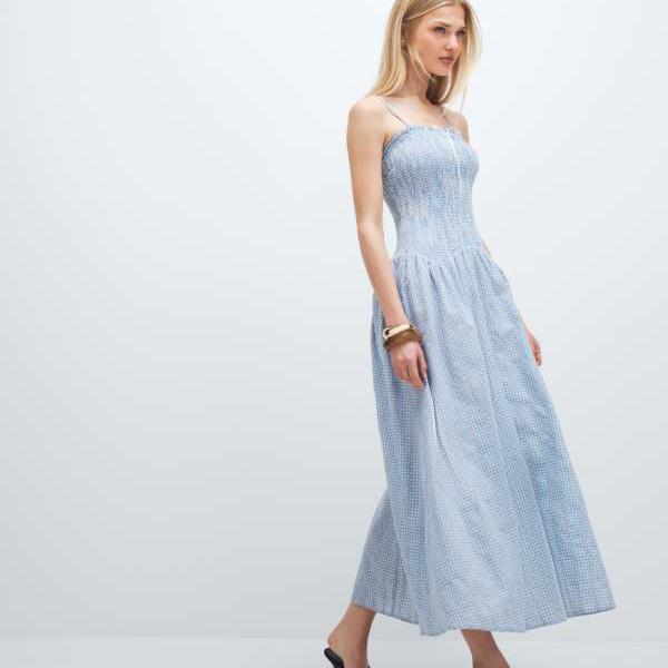 デイジーストリート Daisy Street デイジーストリートのドロップウエストシャーリングマキシドレス（青みのギンガム照合のしるし柄） 衣装 レディース 成人女性 インポートブランド 弱められた大きさから馬鹿でかい大きさまで