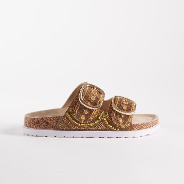 エイソス ASOS asos ASOS DESIGN フロストビーズダブルストラップサンダル（ゴールド） 靴 レディース 女性 インポートブランド 小さいサイズから大きいサイズまで