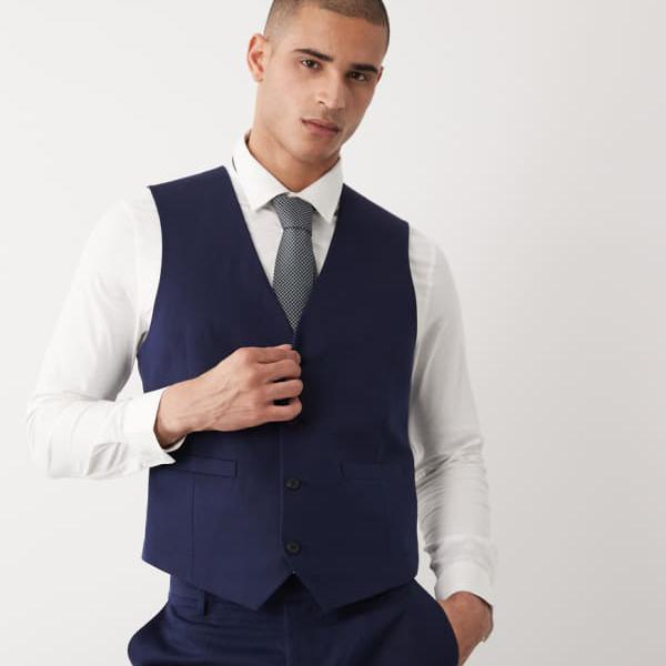 エイソス ASOS asos ASOS DESIGN スーツベスト（ネイビー、リネンリッチツイル） ベスト メンズ 男性 インポートブランド 小さいサイズから大きいサイズまで