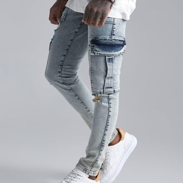 おすすめ Boohoo ブーフー Boohoo スキニーstrtechユーズド加工カーゴジーンズ パンツ ボトム メンズ 男性 インポートブランド 小さいサイズから大きいサイズまで 代 30代 40代 プレゼント 誕生日