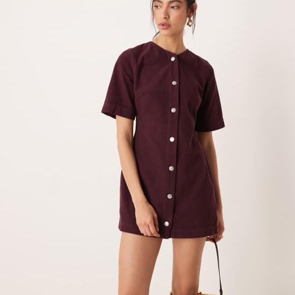 エイソス ASOS asos ASOS DESIGN コードボタン ミニドレス（プラム） ワンピース レディース 女性 インポートブランド 小さいサイズから大きいサイズまで