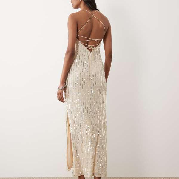 ミスセルフリッジ Miss Selfridge  ミス・セルフリッジのパールとスパンコールがあしらわれた象牙色のMIDIお召しもの 衣裳 レディース お上さん インポートブランド ごく小さい大いさから惜しみ無い大いさまで レディースファッション-ドレス