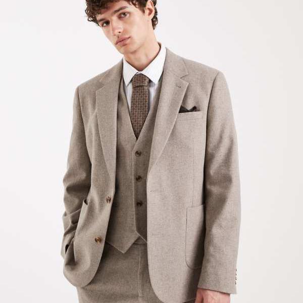 エイソス ASOS asos ASOS DESIGN スリムフィットスーツジャケット（絨毛原料品、ベージュ） アウター メンズ 成人男性 インポートブランド 弱められた大いさから途轍も無い大いさまで コート・ジャケット-メンズファッション