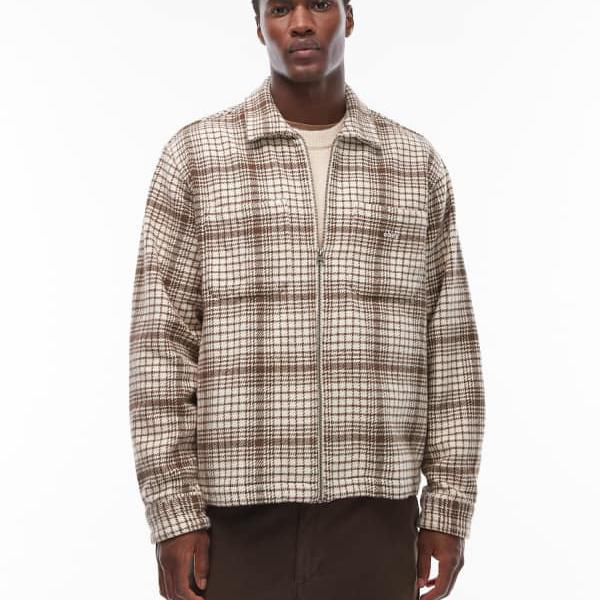 オベイ Obey オベイ パーカー フランネル ジップアップ シャツ ジャケット（ベージュ） アウター メンズ 男性 インポートブランド 小さいサイズから大きいサイズまで