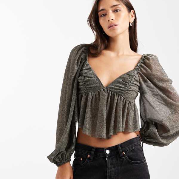 ミスセルフリッジ Miss Selfridge ミスセルフリッジのゴールドパフスリーブブラウス トップス レディース 女性 インポートブランド 小さいサイズから大きいサイズまで 11,006円