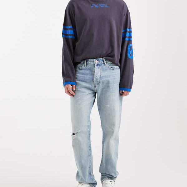 オンリー＆サンズ Only & Sons ONLY & SONS エッジ ストレートフィット ジーンズ（ダメージ加工 ライトブルーデニム） パンツ ボトム メンズ 男性 インポートブランド 小さいサイズから大きいサイズまで