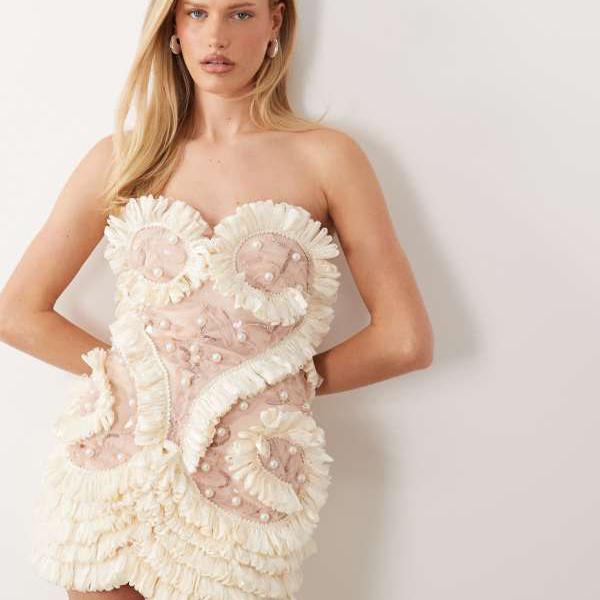 ASOS LUXE 鵠主題の3Dミニお召しもの（サクラ色） 衣装 レディース お上さん インポートブランド たわい無い大きさから気が大きい大きさまで
