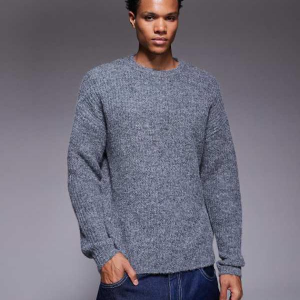 エイソス ASOS asos ASOS DESIGN 伸び伸びする編み物 労働者の一団のど首 前掛け（薄墨色） トップス メンズ 成人男性 インポートブランド 弱められた大いさから途轍も無い大いさまで メンズファッション-ニット・セーター