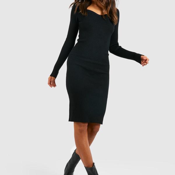 Boohoo ブーフー Boohoo スイートハートネックラインリブニットドレス ドレス ワンピース フォーマル パーティー レディース 女性 インポートブランド 小さいサイズから大きいサイズ 代 30代 40代 プレゼント 誕生日 レトロ 新商品