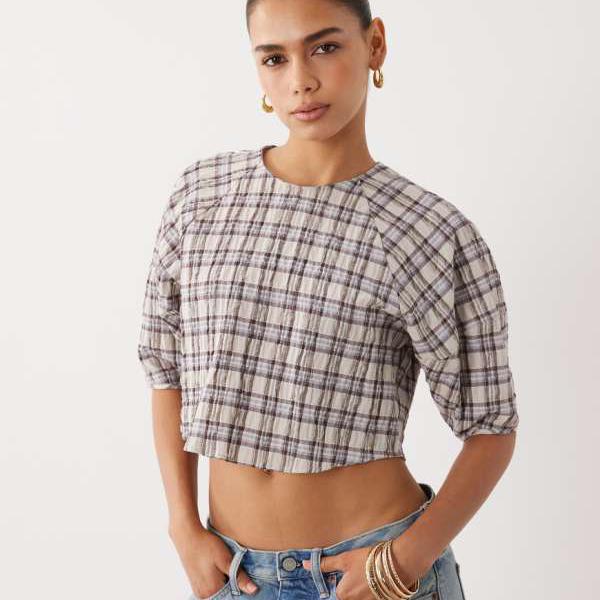 エイソス ASOS asos ASOS DESIGN コクーンスリーブ クロップドブラウス ブラウンチェック柄 トップス レディース 女性 インポートブランド 小さいサイズから大きいサイズまで｜セレクトショップ　Diva　Closet 11,504円
