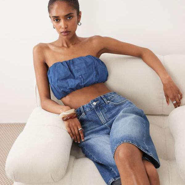 エイソス ASOS asos ASOS DESIGN ジーンズ 砂上の楼閣 バンドゥ とっ始め セットアップ（ミッドブルー） トップス レディース 亭主もち インポートブランド ごく小さい大きさから大層らしい大きさまで
