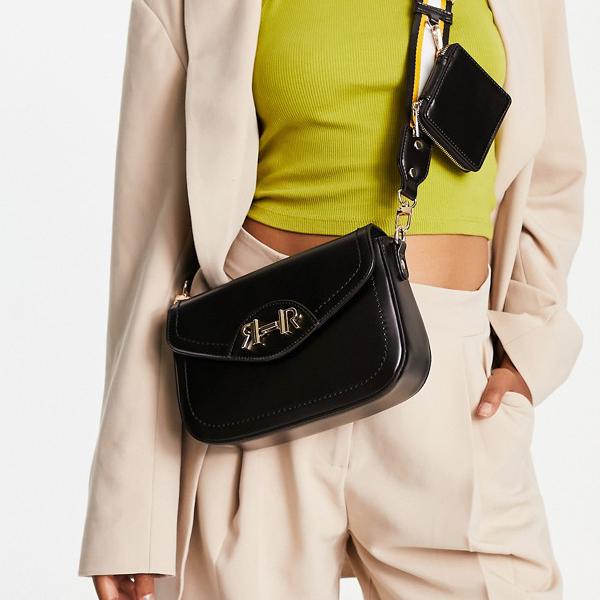 リバーアイランド River Island RIVER ISLAND リバー アイランド クロス ボディ バッグ、コントラスト ステッチ、ブラックのコイン パース 鞄 レディース 女性 インポートブランド