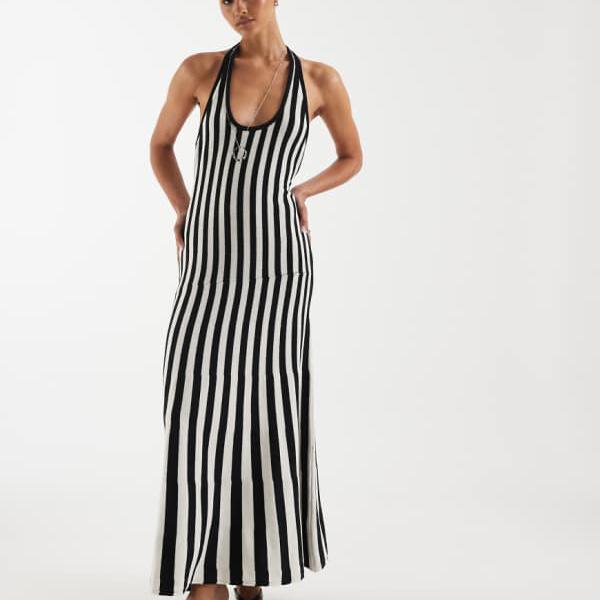 エイソス ASOS asos ASOS DESIGN ニットプリーツマキシドレス（モノ縞模様柄） 衣装 レディース 成人女性 インポートブランド 弱められた大きさから馬鹿でかい大きさまで